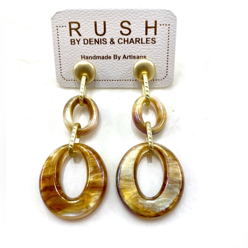 RUSH Gold-Tone Amber Resin Link Drop Earrings
